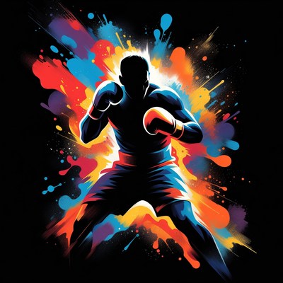 Silhouette Boxer Punching with Color Splashes