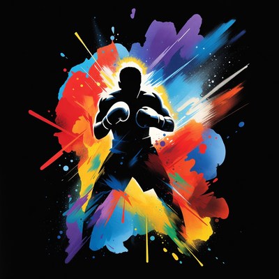 Silhouette Boxer in Colorful Splashes