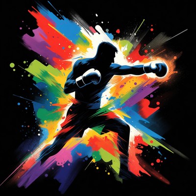 Silhouette Boxer Punching with Color Splashes