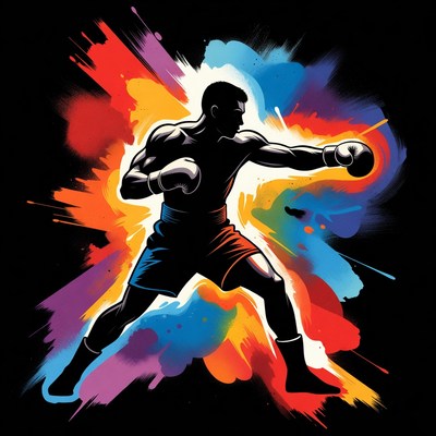Silhouette Boxer Punching with Color Splashes
