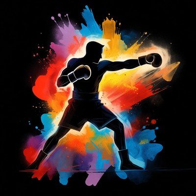 Silhouette boxer punching with colorful splashes