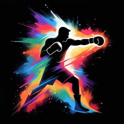 Silhouette Boxer Punching with Color Splashes
