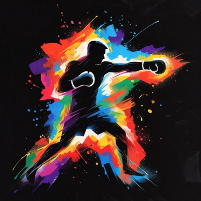 Silhouette Boxer Punching with Color Splashes