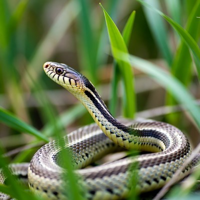 Garter snake in green grass