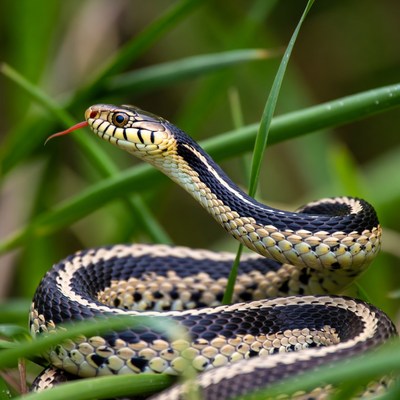 Garter snake in green grass