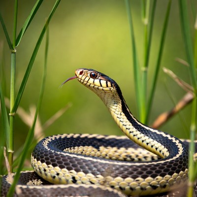 Garter snake in green grass