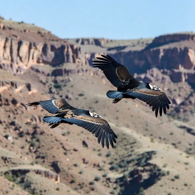 Two Lammergeier Vultures Flying over Mountains
