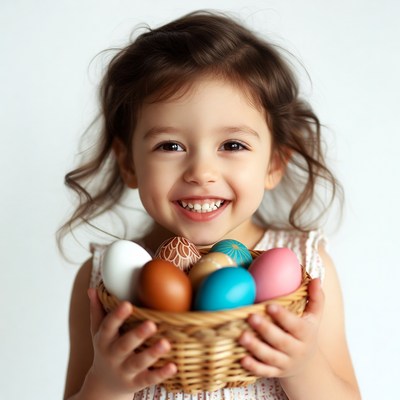 Happy girl holding Easter eggs