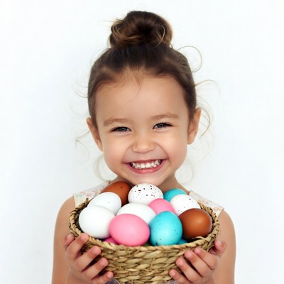 Girl holding colorful Easter eggs