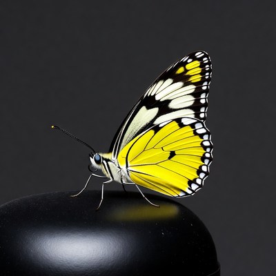 Yellow Butterfly on Black Surface
