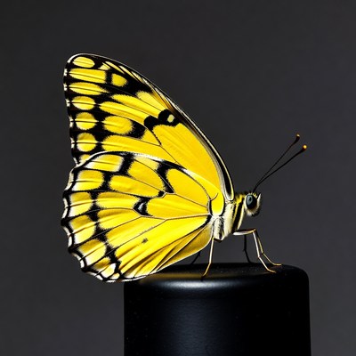 Yellow Butterfly on Black Pedestal