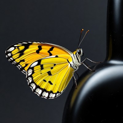 Yellow butterfly on black vase