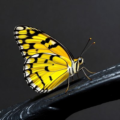 Yellow butterfly on black surface