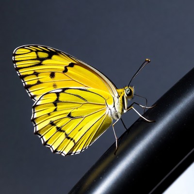 Yellow Butterfly on Black Pipe