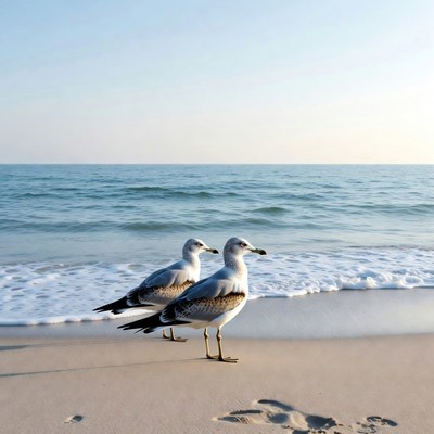 Two seagulls on beach