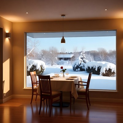 Dining Table by Snowy Window