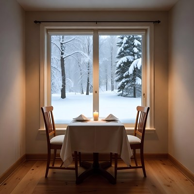 Cozy Table by Snowy Window