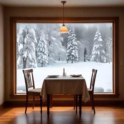 Table by snowy window