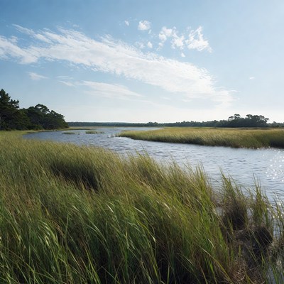 Marshland with river and tall grass
