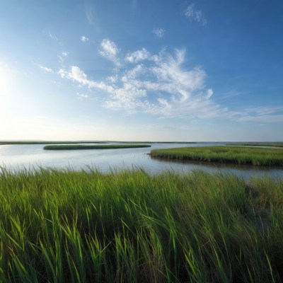 Marshland with Grasses and Calm Waters