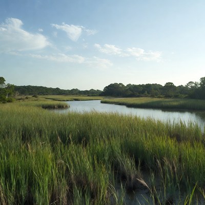 Marshland with winding river