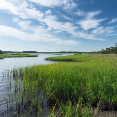 Scenic Marshland with Winding Creek