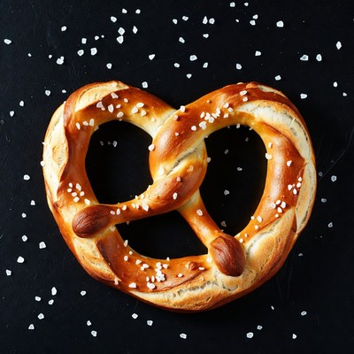 Pretzel with salt on black background