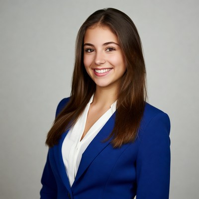 Smiling woman in blue blazer