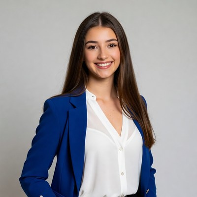 Smiling woman in blue blazer