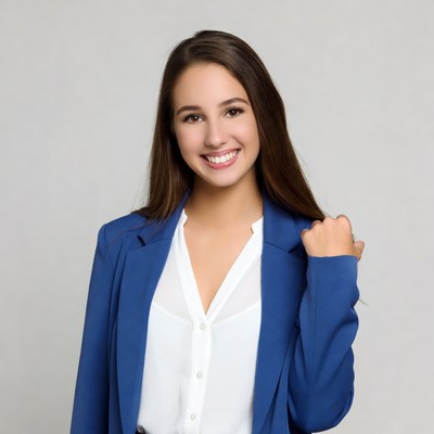 Smiling woman in blue blazer