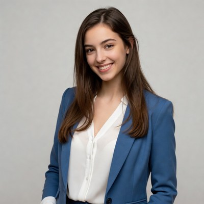 Smiling woman in blue blazer