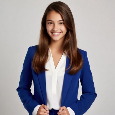 Smiling teenage girl in blue blazer
