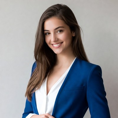 Smiling woman in blue blazer