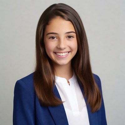 Smiling teenage girl in blue blazer