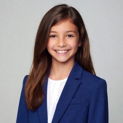 Smiling girl in blue blazer