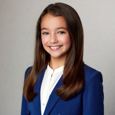 Smiling girl in blue blazer