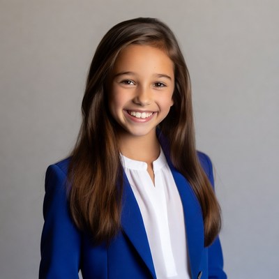 Smiling girl in blue blazer
