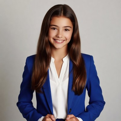 Smiling girl in blue blazer