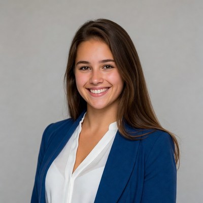 Smiling woman in blue blazer