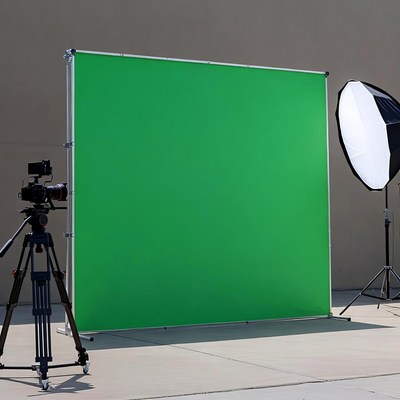 Green Screen Backdrop with Camera and Softbox