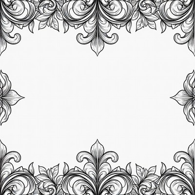 Ornate Black Floral Frame Border