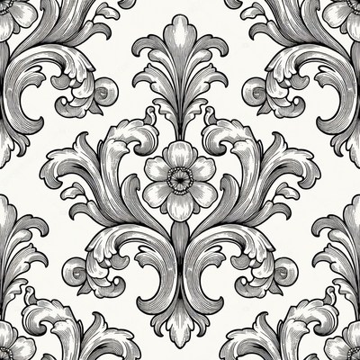 Black Floral Damask Pattern