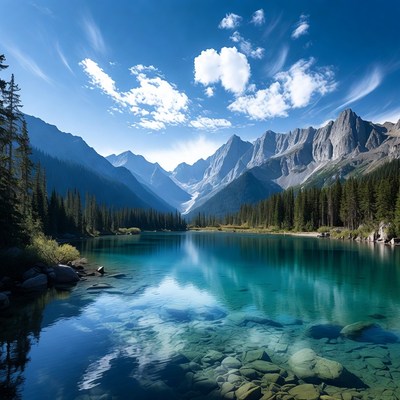 Turquoise Lake in Snowy Mountains