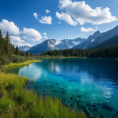Turquoise Lake in Snowy Mountains