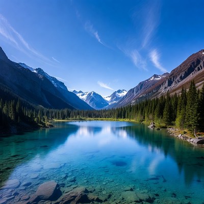 Turquoise Lake in Snowy Mountains