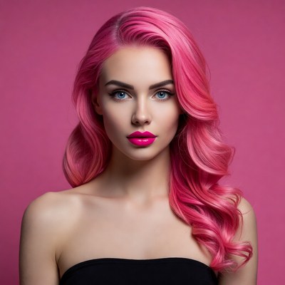 Woman with pink wavy hair