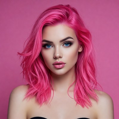 Woman with pink wavy hair