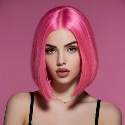 Woman with pink bob haircut