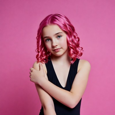Girl with pink curly hair