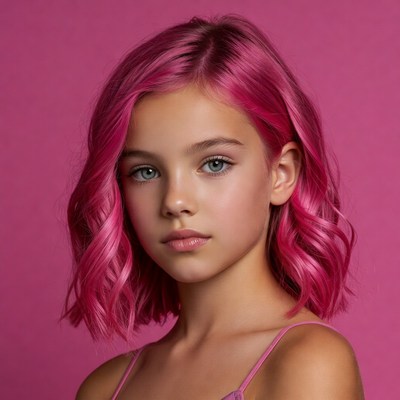 Girl with pink wavy hair